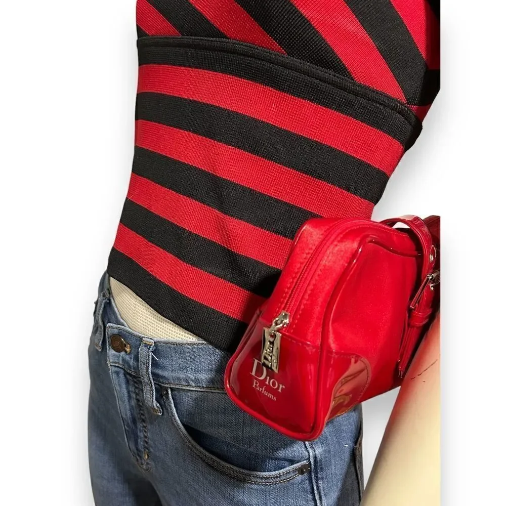Revolve Dior Vintage Parfum Red Satin Toiletry Bag or Purse Clutch with Buckle